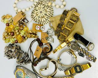  Vintage Eclectic Mixed Jewelry Collection w/ Watches, Bracelets, Necklaces, and Earrings