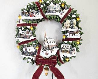 - Thomas Kinkade Christmas Village Wreath No. G0269 Lighted 16"