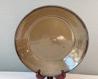 Vintage Jugtown Ware Handcrafted Pottery Olive Green Ceramic Serving Dish or 10" Pie Dish