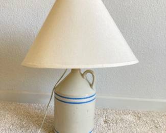  Vintage Crock Jug Table Lamp with Blue and Beige Stripes