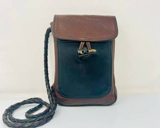  Small Leather Crossbody Bag- Two Tone Brown & Black Leather w/ Braided Strap