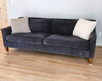  West Elm 86" Down Filled Sofa Dark Gray Blue Microsuede Modern Couch
