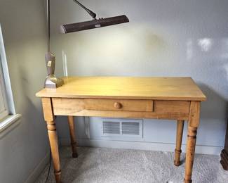 Vintage Wood Study Desk 40” w/ Drawer & Winsatus Clamp Light