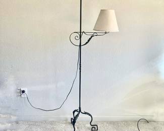  Vintage Wrought Iron Floor Lamp with Acorn Leaf and Greek Key Design