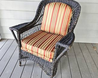  Heavy Black Wicker Patio Armchair w Cushions 32x29
