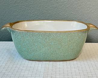  Vintage Glidden Stoneware Casserole Dish with Green Speckled Exterior
