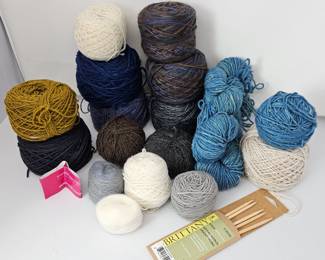 Large Mixed Yarn Lot w/ Superwash Merino, Wool Blends & Brittany Birch Needles