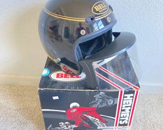  Vintage Black Bell Helmet Size 8 1/8 with Removable Windscreen and Sunvisor