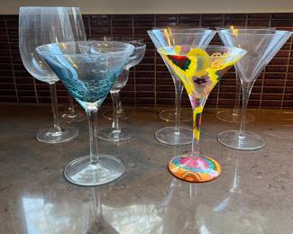 Set of 10 Assorted Martini, Wine, and Margarita Glasses- Two with Unique Designs