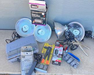  Garage Lot Tool Set with Electric Engraver, Clamp Lights, Battery Accessories, and More