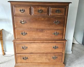 Heywood Wakefield Tall Boy Dresser 6 Drawer Solid Wood Dovetailed 52"H
