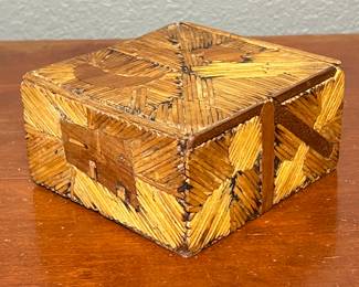 Antique Matchstick Art Cigar Box – 19th Century Folk / Tramp Art