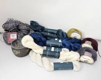 - Premium Fingering Yarn Lot – Shibui Linen, Incan Spice, Ella Rae Silk + Ceramic Yarn Bowl