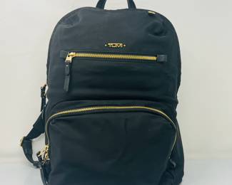  TUMI Black Nylon Backpack with Gold Zipper Accents