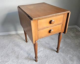 Vintage Double Drop Leaf Wood Table w 2 Dovetailed Drawers