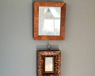  Set of Two Antique Mini Wall Mirrors with Distinct Wooden Frames