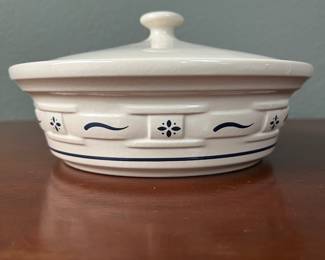  Longaberger Pottery Covered Casserole Dish with Classic Blue and White Design