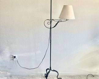 Vintage Wrought Iron Floor Lamp with Acorn Leaf and Greek Key Design