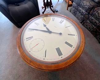This is a working clock coffee table