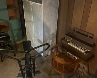 Exercise bike, organ , chair