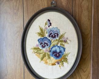 Vintage oval embroidery. Hand done. Measures 15“ x 12“.