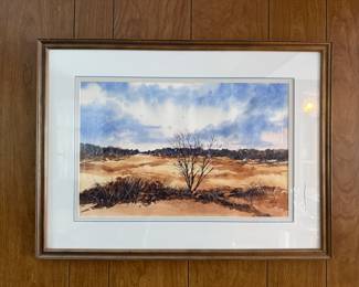 Coastal themed original watercolor by Maureen Wilkinson. Measures 29 inches wide 21 1/2 inches tall. Signed.
