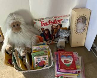 Books, Stuffies, Doll And Twister