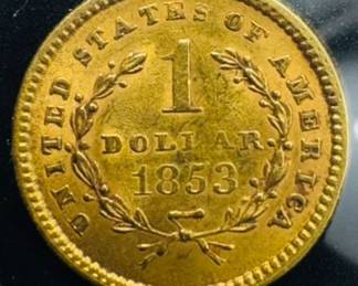 1853 UNITED STATES LIBERTY HEAD GOLD $1 PIECE