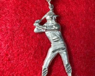 STERLING SILVER 2" BASEBALL PLAYER PENDANT
