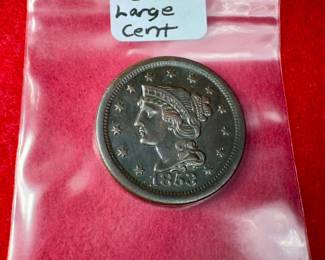 1853 LARGE CENT IN AU+ CONDITION