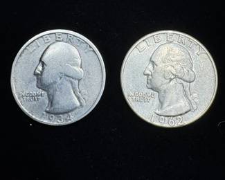 1934D AND 1962D SILVER WASHINGTON QUARTERS