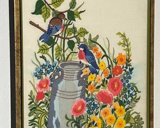 Framed needlepoint art