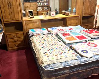 King wall unit with lots of storage in solid oak. Mirror back panels can be felt out if desired. Three level touch lights in light bridge.