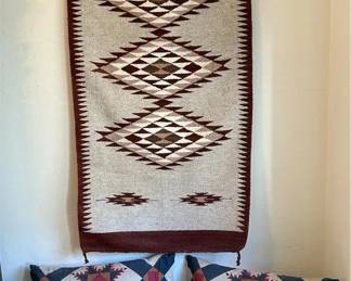 Southwestern Style Wool Wall Hanging with Decorative Throw Pillows