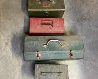 Lot of 4 Vintage Tool Boxes with Assorted Hand Tools and Hardware