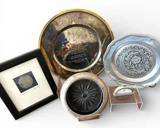 Vintage Frank M. Whiting Sterling Bottle Coaster, Cynthia Webb Pewter Art Metalware