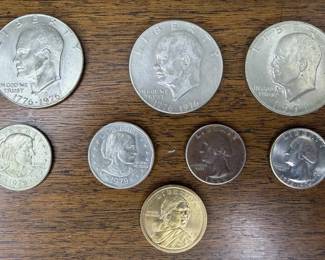 Mixed US Coin Collection Eisenhower Dollars and Susan B Anthony Quarters