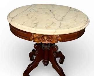 Antique Oval Marble Top Pedestal Side Table