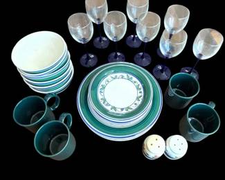 Gibson Dinnerware Set and Cobalt Blue France Stemware