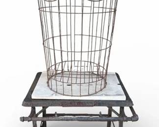 Vintage Quick Meal Cast Iron Stove Stand with Marble Top and Wire Basket