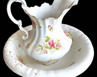 Antique Homer Laughlin Floral Wash Basin and Pitcher Set