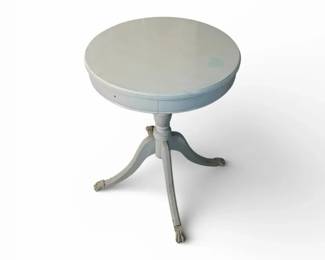 Vintage Painted Round Pedestal Side Table With Claw Feet