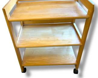 Natural Wood ThreeTier Rolling Utility Cart