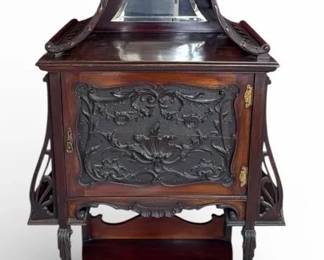 Antique Ornate Carved Wood Sheet Music Cabinet