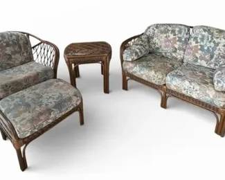 Rattan Living Room Set Loveseat, Chair, and Table