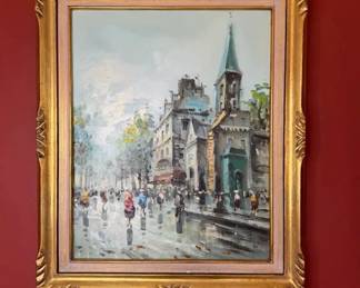 MidCentury Impressionist Paris Street Scene by Vienna Art Publishing Co.