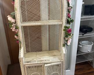 White Rattan Wicker Double Door Arch Bookcase