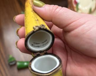 Limoges France Porcelain Peint Main Banana Trinket Box