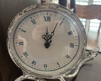 White Deistressed Decorative Tabletop Clock