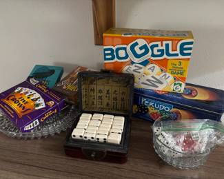 Five Crowns Card Game, Chinese Dominoes, Parker Brothers Boggle, Perudo Dice Game